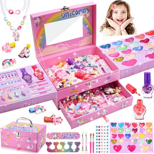 Maquilhagem para meninas, brinquedos meninos 3 4 5 6 7 8 9 anos unicórnio para meninas mala maquilhagem meninas presentes meninas 4-10 anos estojo maquilhagem presente unicórnio aniversário meninas