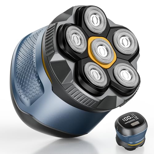 Singphere Máquina de barbear cabeça para homem, IPX7 impermeável máquina de barbear cabeça para careca, 6D cabeças magnéticas máquina de barbear elétrica homem em seco e húmido com ecrã LED, USB-C
