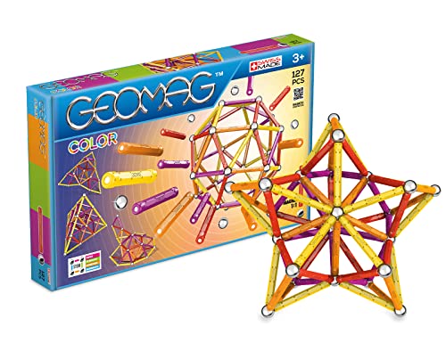 Geomag - Cor clássica 127 peças - Construções magnéticas, brinquedos para crianças de 3 anos - fabricação suíça, blocos de construção com 60 bares, 61 bolas, 6 bases - blocos magnéticos Stem