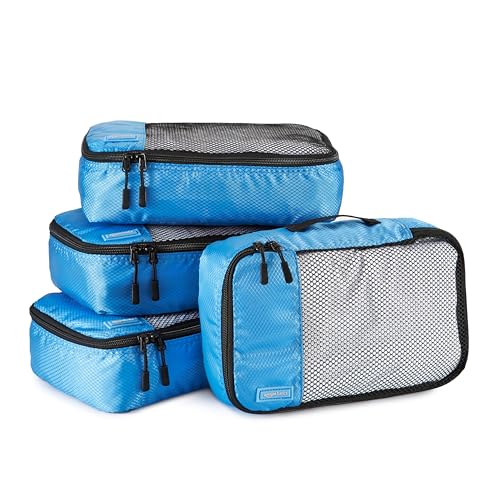 Amazon Basics - Sacos de bagagem (4 unidades), Azul céu, Pequeno, Organizador