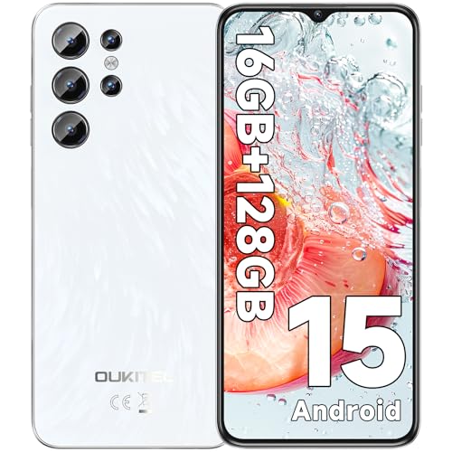 OUKITEL C1 Telefones celulares gratuitos Android 15, 16 GB (4 12)+128 GB/1 TB telemóvel, 6,52" HD+, câmara 13 MP + 8 MP móvel, bateria de 5150 mAh, Smartphone Triple 4G SIM/GPS/Fingerprint. 3-4 Anos