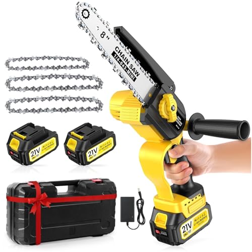 Mini serra de motocicleta 8000 Mah com motor de 1000 W sem escovas, com depósito de óleo, equipado com, pode cortar ramos de 8 e 6 polegadas com bomba de óleo e corrente de substituição