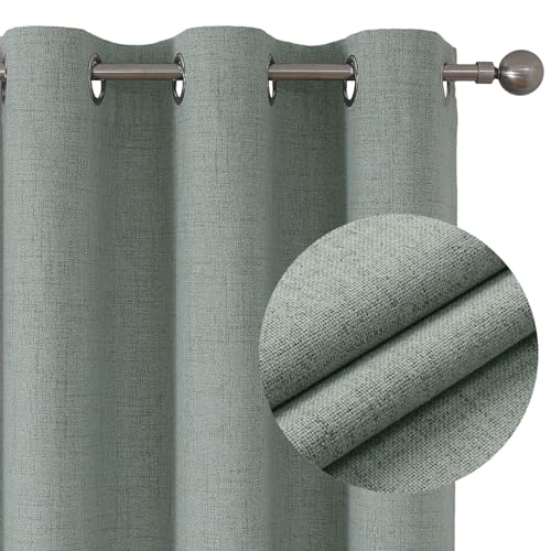 Joydeco 100% cortinas opacas, 2 peças, linho cortinas para quarto com ilhoses, anti-luz, cortina térmica, isolam do frio e do calor, para sala de estar, verde sálvia, 2 x 140 x 245 cm)