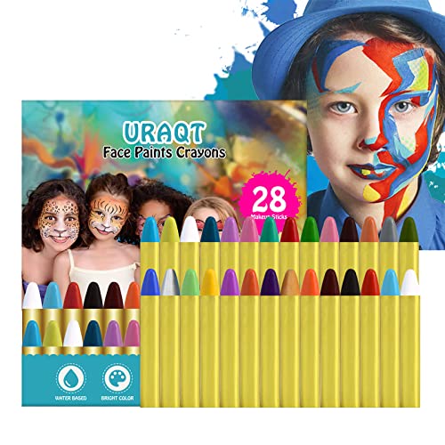 URAQT Pintura facial Halloween, 28 cores rayões de pintura facial crianças de segurança não tóxica, pintura corporal para barriga para gravidez, kit de maquilhagem Halloween festival festa cosplay