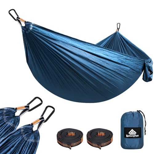 NATUREFUN Rede ultraleve para viagem e campismo (275 x 140 cm), 300 kg de capacidade de carga, respirável, nylon de para-quedas de secagem rápida, 2 x mosquetões premium, 2 correias de nylon incluídas