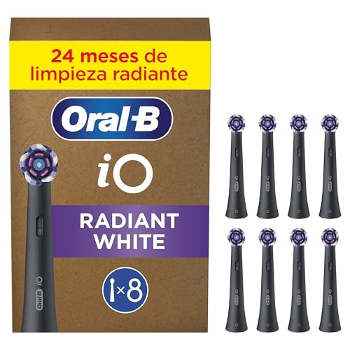 Oral-B Série iO Radiant White cabeças de substituição originais, conjunto de 8 peças de reposição pretas para escovas de dentes elétricas oral - B iO, branqueamento dentário, remoção de manchas