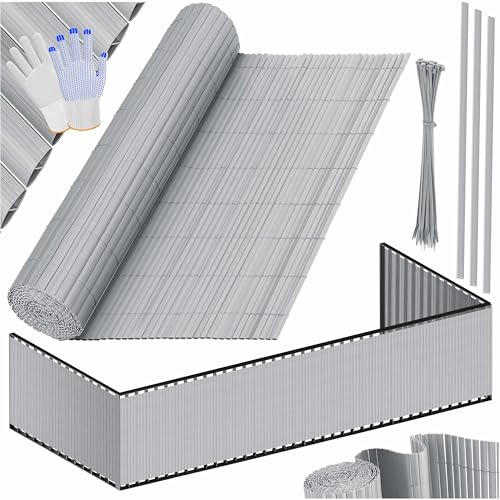 KESSER® Tapete de privacidade PVC cerca protetora para varanda, resistente às intempéries, 120 x 500 cm, camas reforçadas, revestimento de varanda inclui abraçadeiras e cobertura cinzento-claro