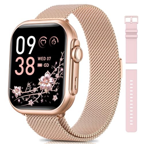 Sanorum Relógio inteligente mulher com 1000 mAh bateria, autonomia 100 dias 5 ATM Smartwatch mulher com função feminina/sonho/pulsómetro/calorias/pedómetro 120 modos desportivos Android iOS rosa ouro