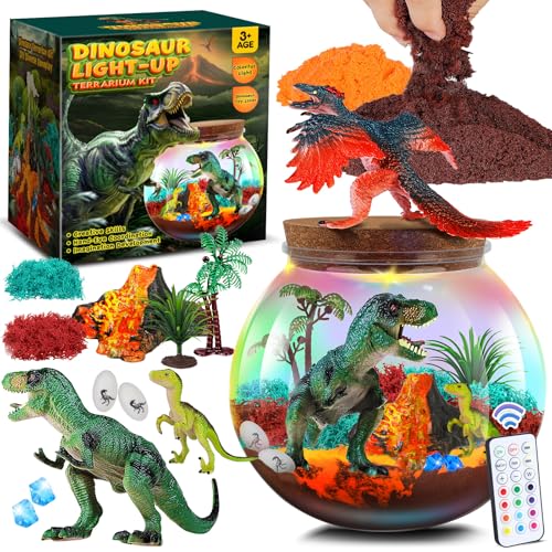 Brinquedos de dinossauros para crianças - kit de terrário e brinquedos de presente de aniversário para crianças de 4 5 6 7 8 a 12 anos - kit de vulcão de Dino para meninos e kits de artesanato