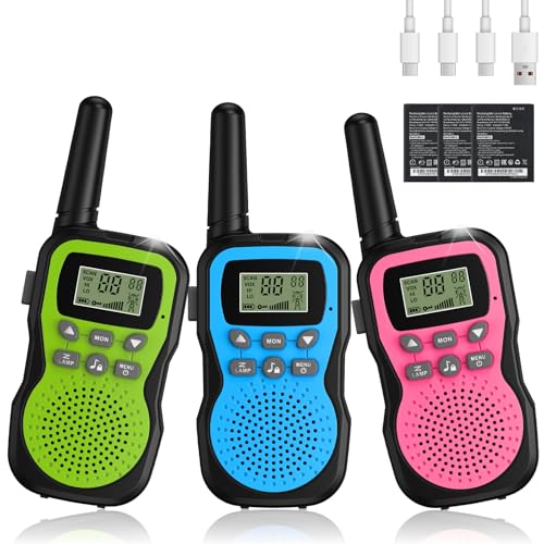 Walkie Talkie recarregável para crianças, Apkezel Walkie Talkie amplo alcance 3 KM com bateria de 1000 mAh, lanterna, VOX para exteriores, campismo, caminhadas