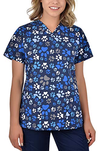 B-well Bambina Casacas Sanitarias Mujer Manga Corta Cuello V para Enfermeras, Dentistas, Médicos, Estudiantes y Veterinarios
