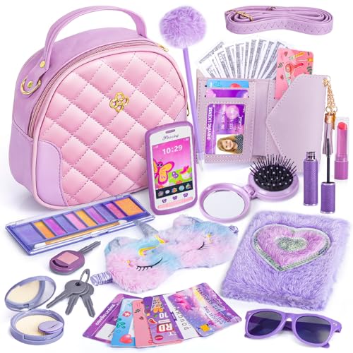 Mala de menina com acessórios, o meu primeiro conjunto de mala - maquilhagem, diário secreto para menina, unicórnio máscara de olhos, carteira, telefone de brinquedo, chaves, presente de aniversário 3