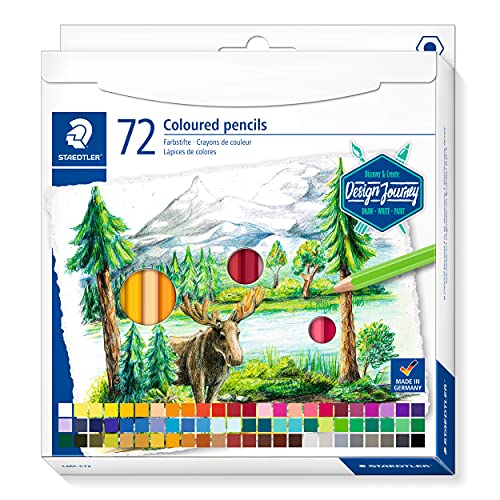 STAEDTLER 146C C72 - DESIGN JOURNEY Lápis coloridos com mina macia, alta pigmentação, forma hexagonal clássica, estojo de cartão com 72 lápis em cores intensas, multicolor