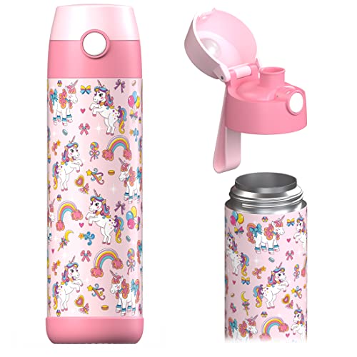 JARLSON® Garrafa de água para crianças "MALI" – Garrafa de água térmica de aço inoxidável, sem BPA, à prova de fugas, garrafa infantil, 350 ml