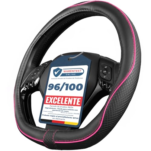 Upgrade4cars Capa volante carro forma D universal rosa preto poliéster pele | cobre 37 - 38 cm diâmetro exterior, acessórios para carros interior decoração coberta, ideias presentes