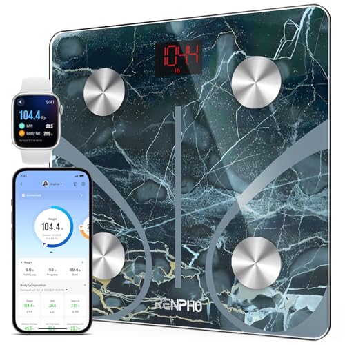 RENPHO Bascula oleosa corporal e muscular, base de casa de banho digital com aplicação, base inteligente para 13 monitores de composição corporal peso IMC muscular, Elis 1