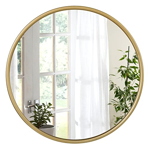 WOLTU Espelho redondo de parede, espelho moderno de casa de banho, espelho decorativo com borda dourada, diâmetro 40 cm, adequado para casa de banho, quarto, toucador e corredor