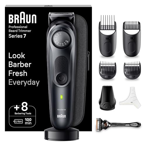 Braun Aparador de barba série 7, máquina de cortar cabelo, corta-pelos homem com ProBlade, 40 configurações de comprimento, base de carregamento, capa de viagem e 100 min automonomia, série 7 BT7441,