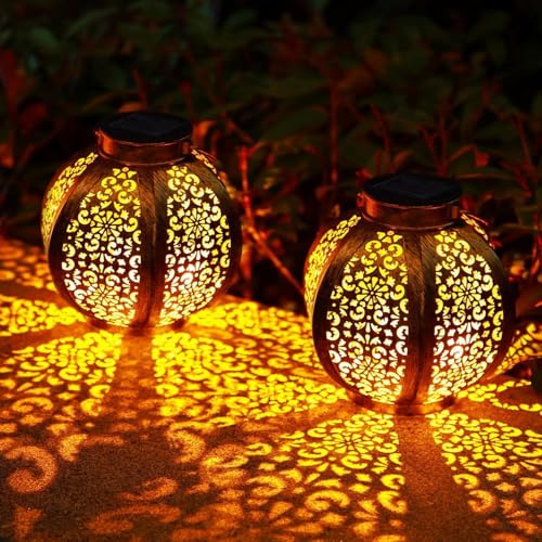 Lanternas solares exteriores, OxyLED solar para exteriores, 2 peças de metal grandes luzes solares LED exterior jardim candeeiro vintage decoração para terraço árvore mesa campismo