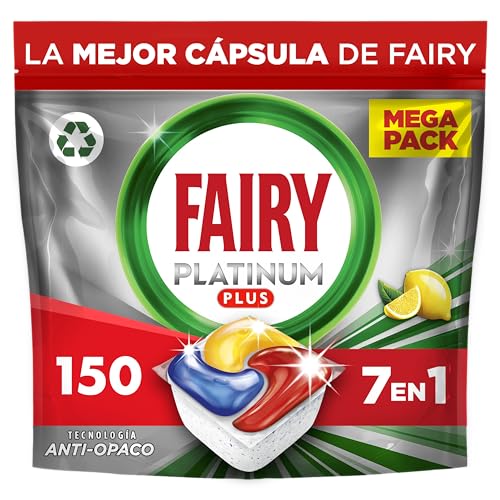 Fairy Platinum Plus Limão cápsulas de máquina de lavar louça, tudo em um, 150 cápsulas, a nossa melhor limpeza que deixa os pratos como novos, elimina a falta de brilho e evita o calcário