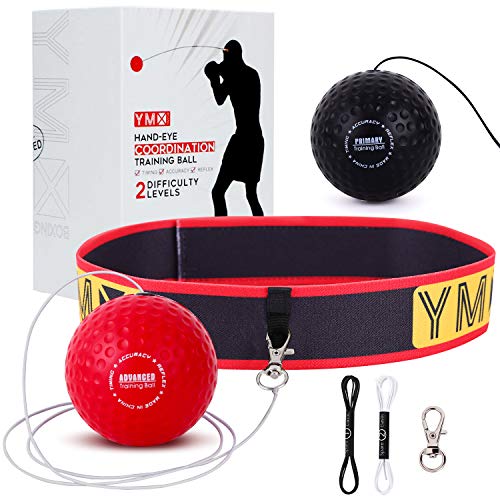 YMX BOXING Bola treino de reflexos boxe - faixa ajustável para a cabeça, bolas de espuma leves - melhor coordenação mão/visão, velocidade de reação - desportos exercício