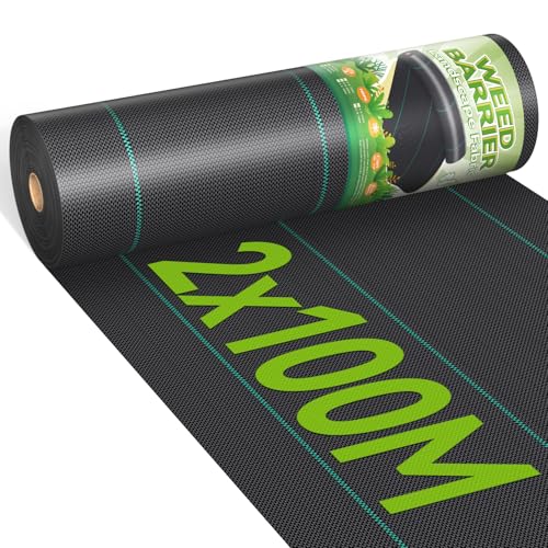 iropro Malha anti-ervas, 2 m x 100 m, 200 m² malha contra ervas daninhas, tecido geotêxtil para controlo de ervas daninhas, proteção relva artificial, lona anti-ervas daninhas, anti-UV