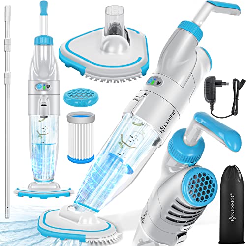 KESSER® Aspirador de piscina com bateria cobertura | Limpador de piscina com filtro e sistema de 2 velocidades, sem fiosaté 15 m³ (15000 litros), azul, com mastro telescópico de 3,60 m