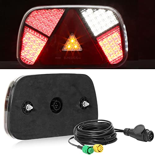 AGRISHOP Pilotos LED reboque 12 V 24 V, 7 funções luzes traseiras reboque com cabo 4 m tomada pré-cablada de 13 pinos com conexão de baioneta de 2 x 6 pinos, conjunto de luzes traseiras reboque