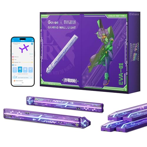 Govee x EVANGELION Glide Aplique LED, aplique gaming RGBIC, formas DIY estilo pavio, decoração de luz gaming para sala de jogos, aplique inteligente compatível com Matter e Alexa, 6 peças e 2 esqui