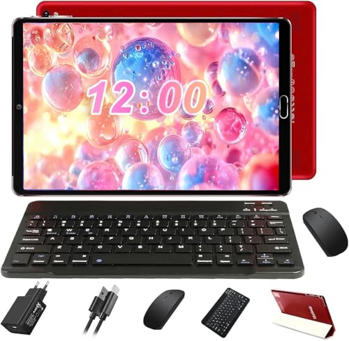 SUAAT 2025 Tablet de 10 polegadas 4 GB RAM + 64 GB ROM, Android 11, WiFi, Bluetooth, OTG, bateria 6000 mAh, SD, com capa, vermelho