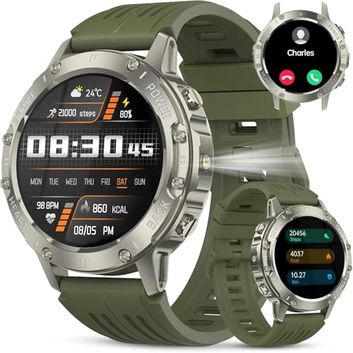 Reloj Inteligente Hombre Militar, 1.39" HD Smartwatch Hombre con Llamadas BT 5.3, 114+ Modos Deportivos, 24/7 Monitor de Sueño/Podómetro/Pulsómetro, IP68 Impermeable Pulsera Actividad para Android iOS