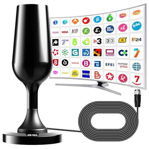 Antena de televisão inteligente, antena de TV digital na recepção 360° base magnética resistente para fácil instalação, compatível com TV portátil 4K 1080p Todas as televisões (preto)