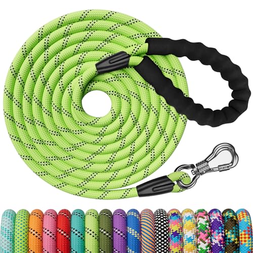 X XBEN Trela de treino para cão, 1,5 m 3 m 5 m 6 m 10 m 15 m 20 m 25 m 30 m trela de cão comprida com gancho bloqueável, trela de treino para cães grandes e pequenos, refletora e duradoura
