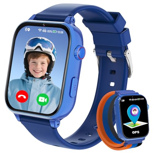 Relógio inteligente para crianças GPS e chamadas, 4G Smartwatch meninos meninas com telefone, SOS, bate-papo de voz, videochamada, modo de classe, câmera, podómetro, relógio chamadas meninos menina