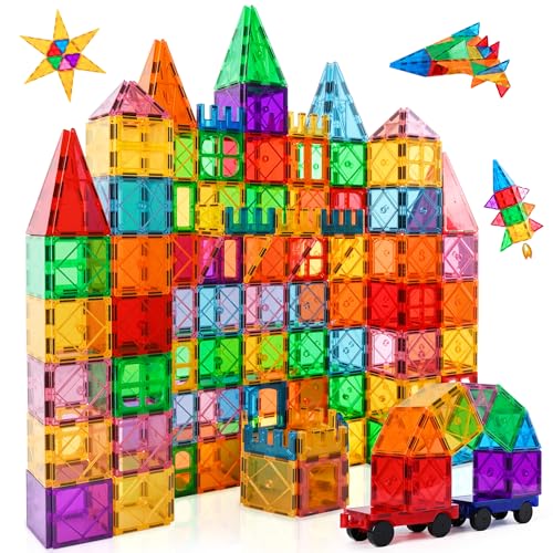 NAETANY Blocos magnéticos de construção, 100 peças magnéticas crianças divertido e criativo blocos de construção magnéticos para crianças de 3 4 5 6 7 8 anos presentes de aniversário