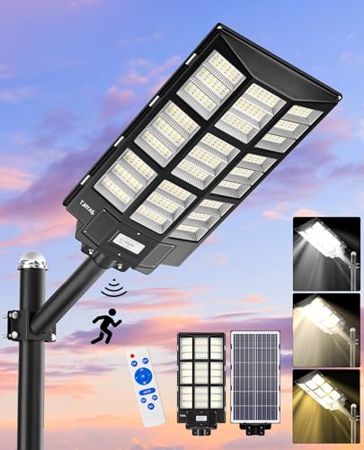 JAYNLT Y-7200 W Lanternas solares exteriores, 3000 K/4000 K/6500 K Lâmpada solar potente com sensor de movimento, IP67 impermeável lâmpada holofote solar exterior para pátio, calçados, rua