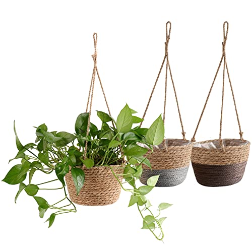 Liwein 3 peças vaso suspenso para plantas, vasos tecidos cabide para plantas tecidas à mão cesta de pendurar decoração de interiores e exteriores vaso suspenso para plantas