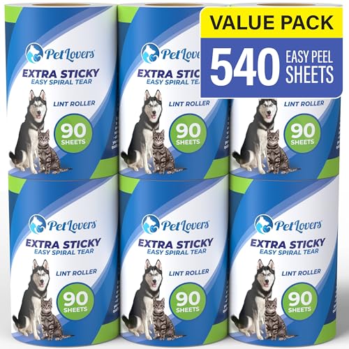 PetLovers Rolo extra de pelúcia autocolante conjunto de megavalor 450 folhas para depilação de animais de estimação removedor de pelúcia para cães e gatos 6 recargas