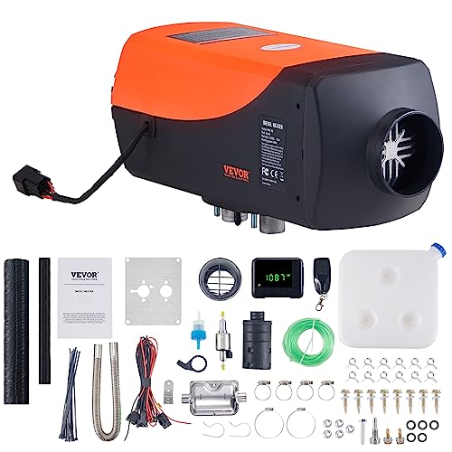 VEVOR Aquecedor de ar diesel 12 V 5 kW consumo 0,16-0,52 l/h aquecimento estacionário 8-36 °C ajustável 15 - 20 m² controlo LCD inteligente controlo remoto depósito de 10 l para camião barco RV