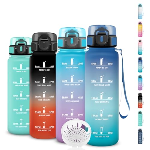 Garrafa de água de 500 ml, garrafa de água, cantil infantil com filtro, fácil de limpar, cantil com marca de tempo, à prova de fugas, para escola, escritório, desporto, ginásio, corrida, bicicleta