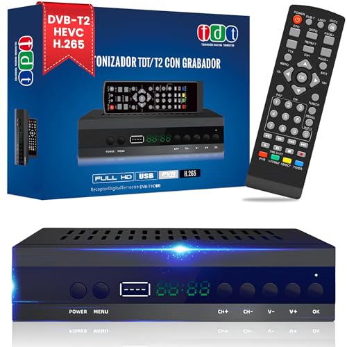 FIYAPOO TDT HD HDMI, Decodificador TDT HD para TV, DVB-T2 H265 HEVC FTA, PVR, USB, HDMI, MPEG-2/4, Decodificador digital SCART TV, sintonizador de TV digital terrestre Full HD 1080p (espanhol 2024