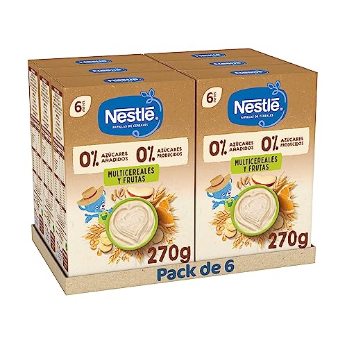 Nestlé 0% 0% papa de cereais multicereais com frutas, a partir dos 6 meses, 6 x 270 g