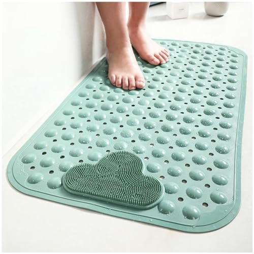 Moulaelos Tapete de duche antiderrapante, 80 x 50 cm, com ventosas, massagem confortável, lavável na máquina, cor verde