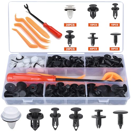 Preciva grampos de carro sortidos com rebites e clipes, grampos para carro de 150 unidades com 6 tipos, 5 tiras de grampos incluídos, grampos para carro, tachas teto carro, acessórios carro interior