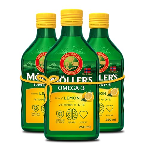 Moller's ® Óleo de fígado de bacalhau | complemento dietético com ómega - 3 EPA, DHA e vitaminas A, D e E | sabor de limão, 250 ml x 3
