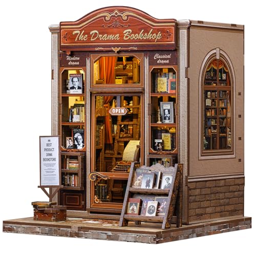 Fsolis Book Nook, casa de bonecas, decoração criativa para prateleiras e secretária, para amantes de livros adultos e entusiastas de miniaturas (The Drama Bookshop)