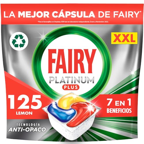 Fairy Platinum Plus Limão cápsulas de máquina de lavar louça, tudo em um, 125 cápsulas, a nossa melhor limpeza que deixa os pratos como novos, elimina a falta de brilho e evita o calcário