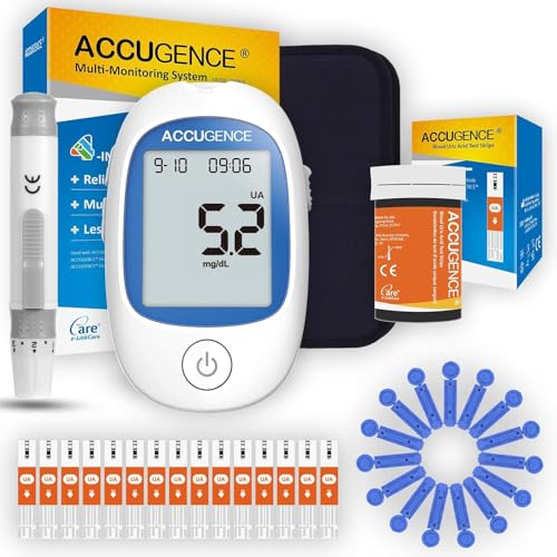 ACCUGENCE Monitor de ácido úrico com medidor de ácido úrico, 25 tiras de teste de ácido úrico e 25 lancetas