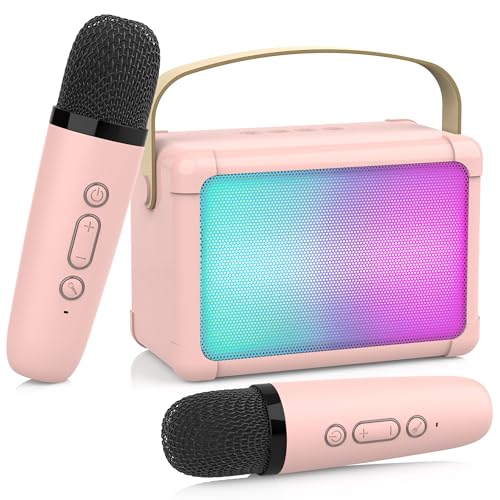ERAY Microfone Karaoke com 2 microfones sem fios, máquinas de karaokê Bluetooth para crianças, portátil altifalante de karaoke com microfone ideal para casamento, festa, aniversário