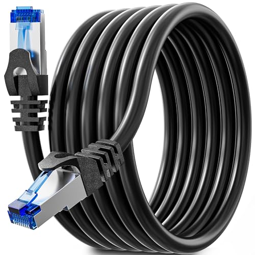 Soibke Cabo Ethernet de 15 m, cabo de rede Cat 6 cego FTP Gigabit cabo RJ45 23AWG cabo LAN preto impermeável cabo de rede 15 metros exteriores 1 Gbps 250 MHz de alta velocidade para Moedm